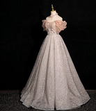 Ndyad V-neck tulle sequin long prom dress, formal long dress HZ1024
