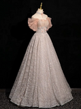 Ndyad V-neck tulle sequin long prom dress, formal long dress HZ1024