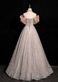 Ndyad V-neck tulle sequin long prom dress, formal long dress HZ1024