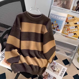 Ndyad loose lazy style mink black and white striped mid-length sweater HZ1024