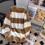 Ndyad loose lazy style mink black and white striped mid-length sweater HZ1024