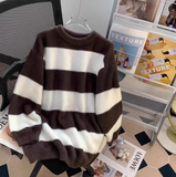 Ndyad loose lazy style mink black and white striped mid-length sweater HZ1024