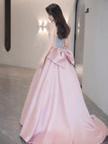 Ndyad A-line satin sequin long prom dress, pink formal dress HZ1024