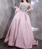 Ndyad A-line satin sequin long prom dress, pink formal dress HZ1024
