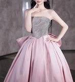 Ndyad A-line satin sequin long prom dress, pink formal dress HZ1024