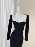 Ndyad black long sleeve dress, birthday dress HZ1024