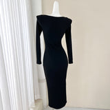 Ndyad black long sleeve dress, birthday dress HZ1024