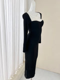 Ndyad black long sleeve dress, birthday dress HZ1024