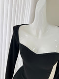 Ndyad black long sleeve dress, birthday dress HZ1024