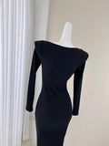Ndyad black long sleeve dress, birthday dress HZ1024