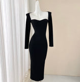 Ndyad black long sleeve dress, birthday dress HZ1024