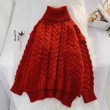 Evafashion loose lazy style high collar twist pullover sweater HZ1024