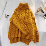 Evafashion loose lazy style high collar twist pullover sweater HZ1024