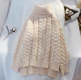 Evafashion loose lazy style high collar twist pullover sweater HZ1024
