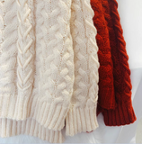 Evafashion loose lazy style high collar twist pullover sweater HZ1024