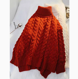 Evafashion loose lazy style high collar twist pullover sweater HZ1024