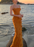 Ndyad Mermaid Spaghetti Strap 3D Flower Long Prom Dress HZ1024