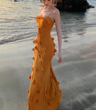 Ndyad Mermaid Spaghetti Strap 3D Flower Long Prom Dress HZ1024
