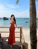 Ndyad Swing Neck Shiny Silk Suspender Fishtail Skirt HZ1024