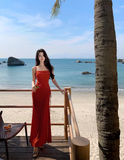 Ndyad Swing Neck Shiny Silk Suspender Fishtail Skirt HZ1024