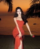 Ndyad Swing Neck Shiny Silk Suspender Fishtail Skirt HZ1024
