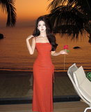 Ndyad Swing Neck Shiny Silk Suspender Fishtail Skirt HZ1024