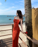 Ndyad Swing Neck Shiny Silk Suspender Fishtail Skirt HZ1024