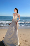 Evafashion A-line halterneck long dress, backless beach dress HZ1024