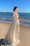 Evafashion A-line halterneck long dress, backless beach dress HZ1024