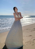 Evafashion A-line halterneck long dress, backless beach dress HZ1024