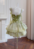 Ndyad Green A-line Mesh Lace Sequined Short Prom Dress Homecoming Dress HZ1024
