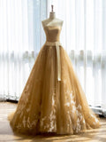 Ndyad Strapless Tulle Lace Long Prom Dress, Formal Party Dress HZ1024