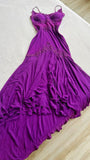 Ndyad Grape Spaghetti Straps Sheath Chiffon Prom Dress With Beads HZ1024