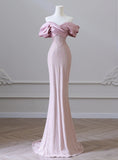 Ndyad Mermaid Off the Shoulder Long Prom Dress,Pink Formal Prom Dress HZ1024