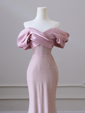 Ndyad Mermaid Off the Shoulder Long Prom Dress,Pink Formal Prom Dress HZ1024