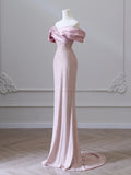 Ndyad Mermaid Off the Shoulder Long Prom Dress,Pink Formal Prom Dress HZ1024