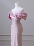 Ndyad Mermaid Off the Shoulder Long Prom Dress,Pink Formal Prom Dress HZ1024