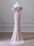 Ndyad Mermaid Off the Shoulder Long Prom Dress,Pink Formal Prom Dress HZ1024