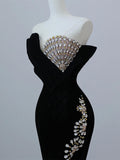 Ndyad Velvet Strapless Crystal Long Prom Dress,Formal Dress HZ1024