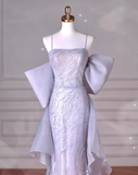 Ndyad Mermaid Spaghetti Straps Tulle Sequin Long Proml Dress, Formal Party Dress HZ1024
