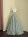 Ndyad Spaghetti Straps A-line Embroidery Satin Tulle Long Prom Dresses,Sweet 16 Dress With Appliqu¨¦ HZ1024