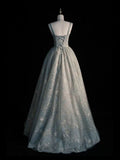 Ndyad Spaghetti Straps A-line Embroidery Satin Tulle Long Prom Dresses,Sweet 16 Dress With Appliqu¨¦ HZ1024