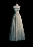 Ndyad Spaghetti Straps A-line Embroidery Satin Tulle Long Prom Dresses,Sweet 16 Dress With Appliqu¨¦ HZ1024