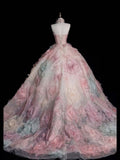Ndyad A-line Strapless Tulle long prom dress, pink sweet formal dress HZ1024