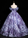 Ndyad Elegant A-line Off-shoulder Long Prom Dress, Purple Long Formal Dress HZ1024