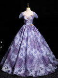 Ndyad Elegant A-line Off-shoulder Long Prom Dress, Purple Long Formal Dress HZ1024