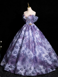 Ndyad Elegant A-line Off-shoulder Long Prom Dress, Purple Long Formal Dress HZ1024