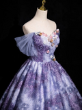 Ndyad Elegant A-line Off-shoulder Long Prom Dress, Purple Long Formal Dress HZ1024