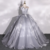 Ndyad A-line V-neck Tulle Long Prom Dress, Grey Long Formal Dress HZ1024