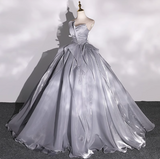 Ndyad A-line V-neck Tulle Long Prom Dress, Grey Long Formal Dress HZ1024
